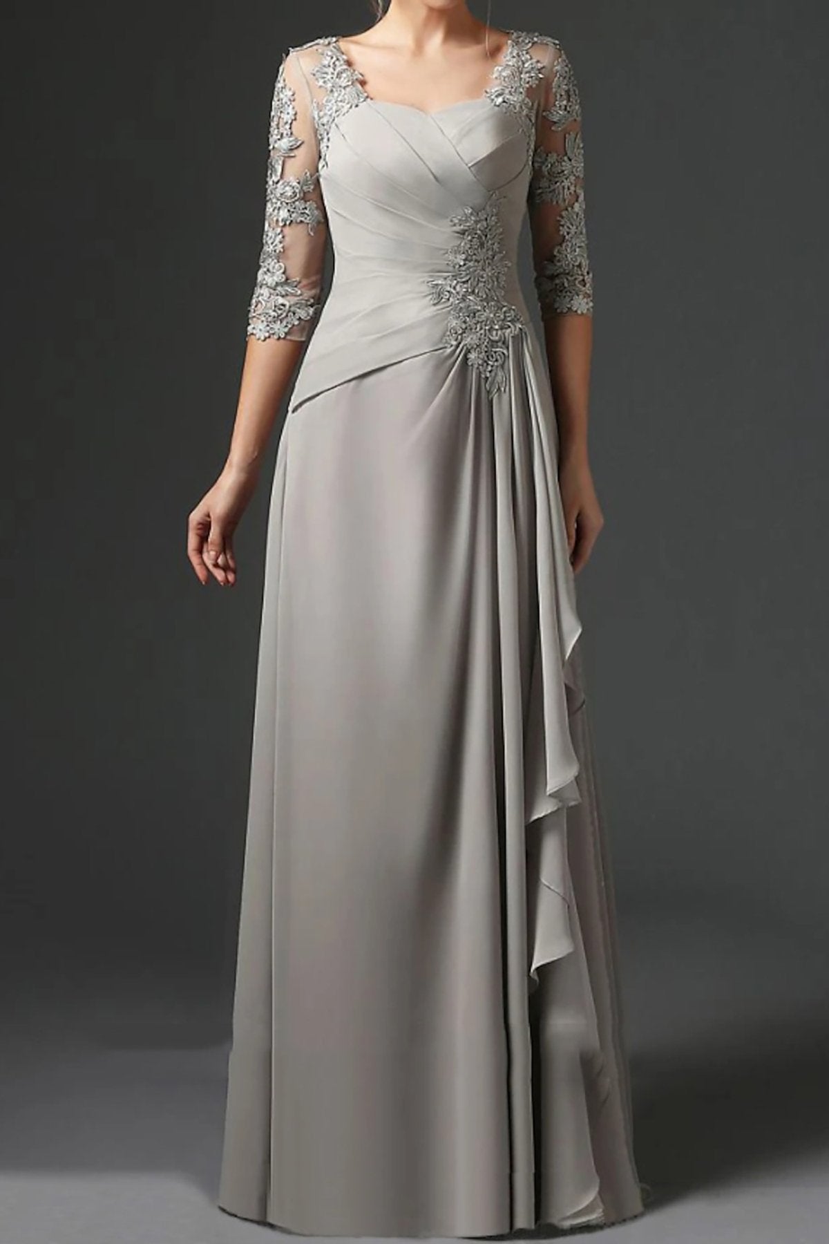 Long A Line Gown with Square Neck and Half Sleeves