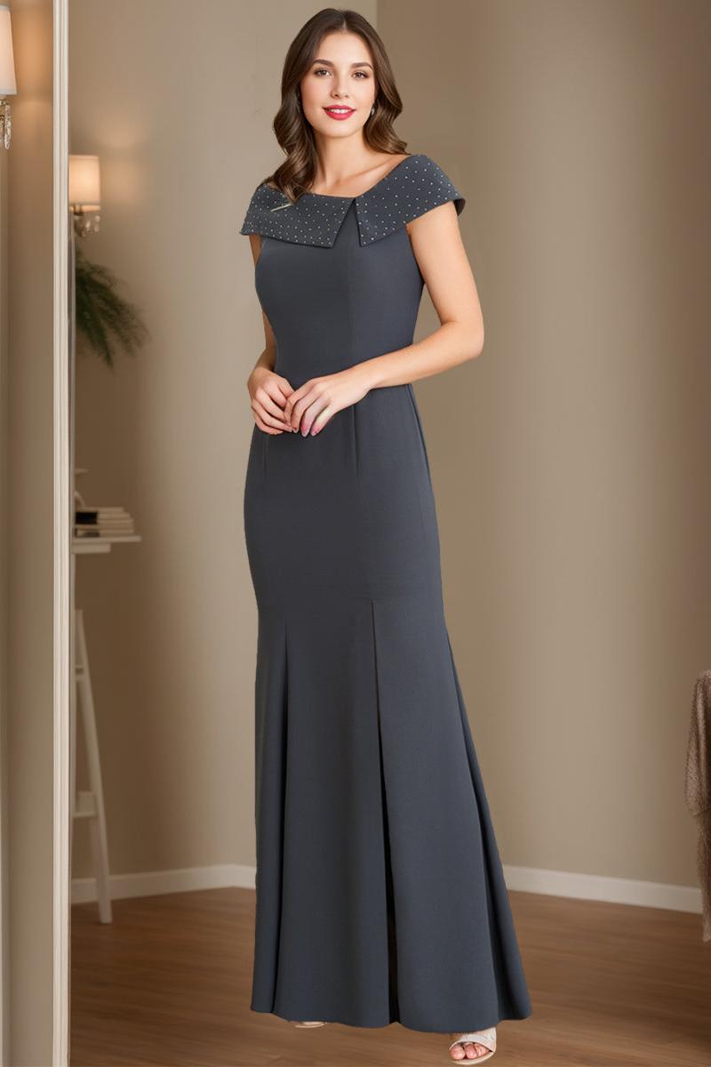 Long Mermaid Trumpet Mother of the Bride & Groom Dress with Rhinestone Cowl Neck