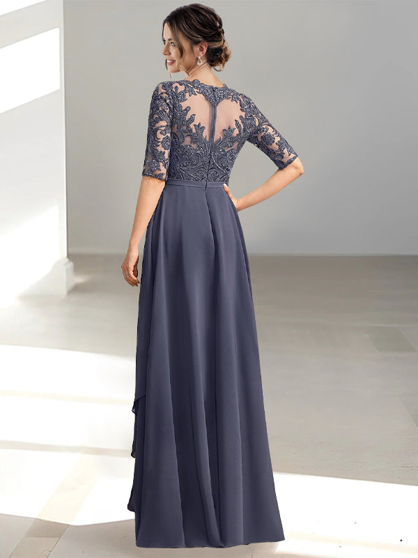 Long Mother of the Bride Dress with A Line and Scoop Necklines