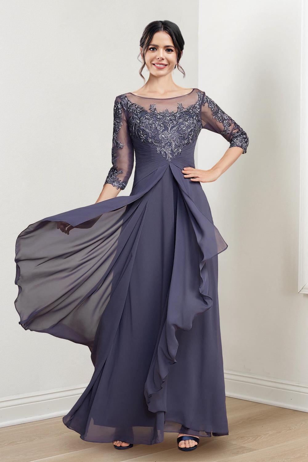 Long Mother of the Bride Dress with A Line and Scoop Necklines