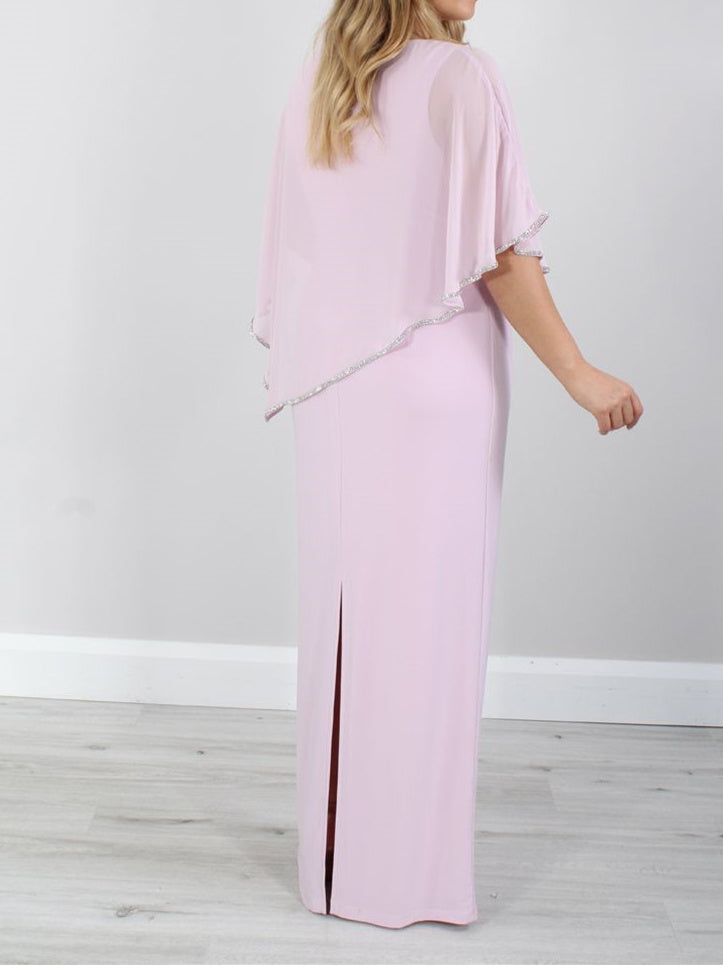 Long Mother of the Bride Gown with 3/4 Sleeves