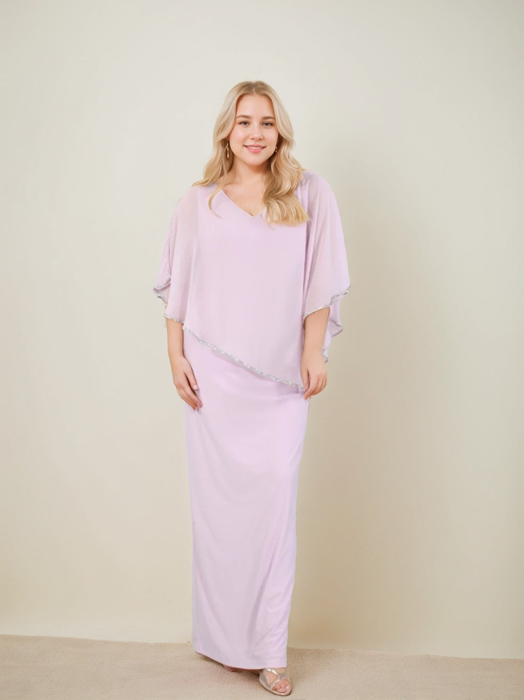 Long Mother of the Bride Gown with 3/4 Sleeves