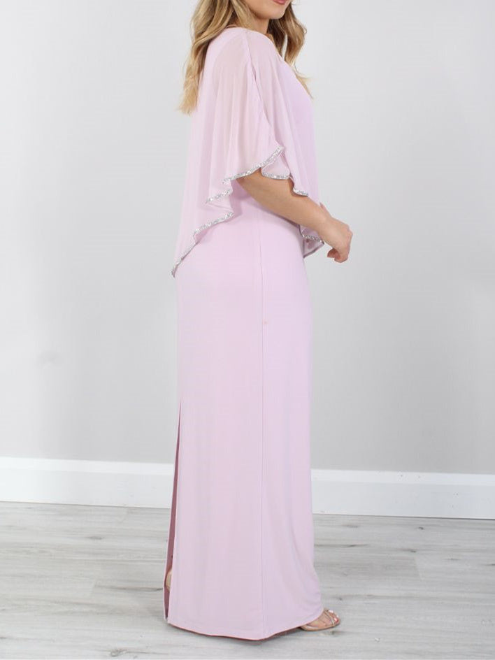 Long Mother of the Bride Gown with 3/4 Sleeves