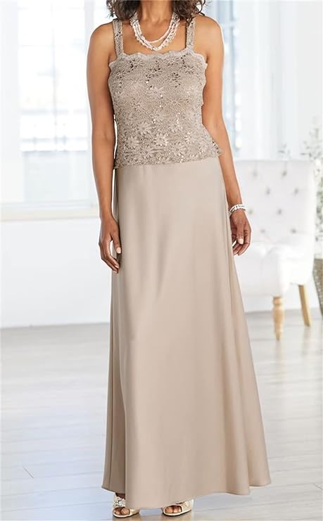 Long Mother of the Bride Gown with Spaghetti Strap Sheath Column Design