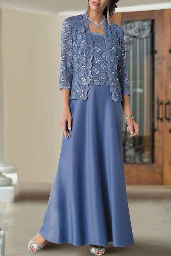 Long Mother of the Bride Gown with Spaghetti Strap Sheath Column Design