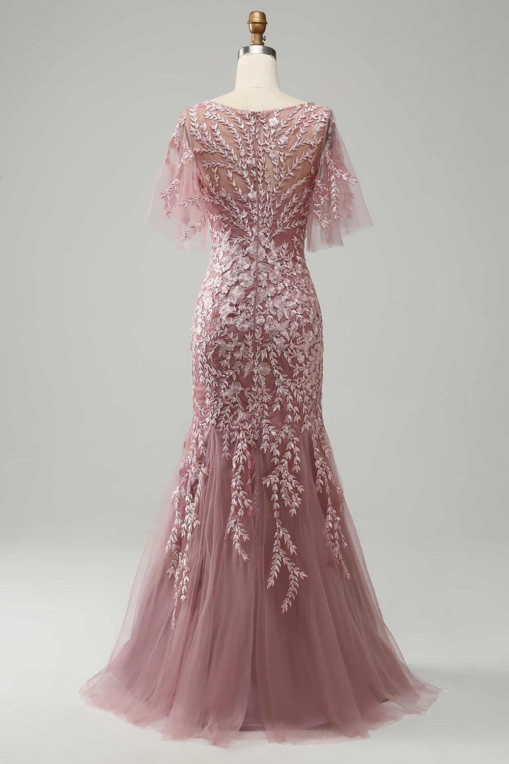 Long Mother of the Bride Lace Dress with Trumpet Mermaid Scoop Half Sleeves
