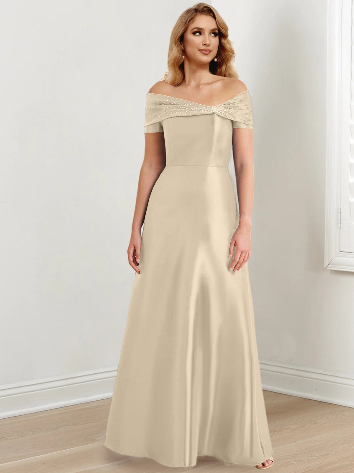 Long Off the Shoulder Mother of the Bride A Line Dress