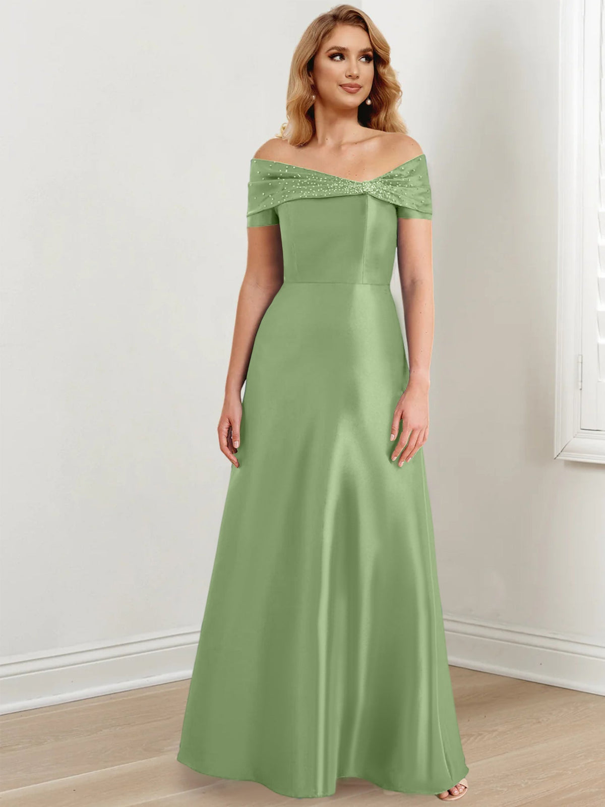 Long Off the Shoulder Mother of the Bride A Line Dress