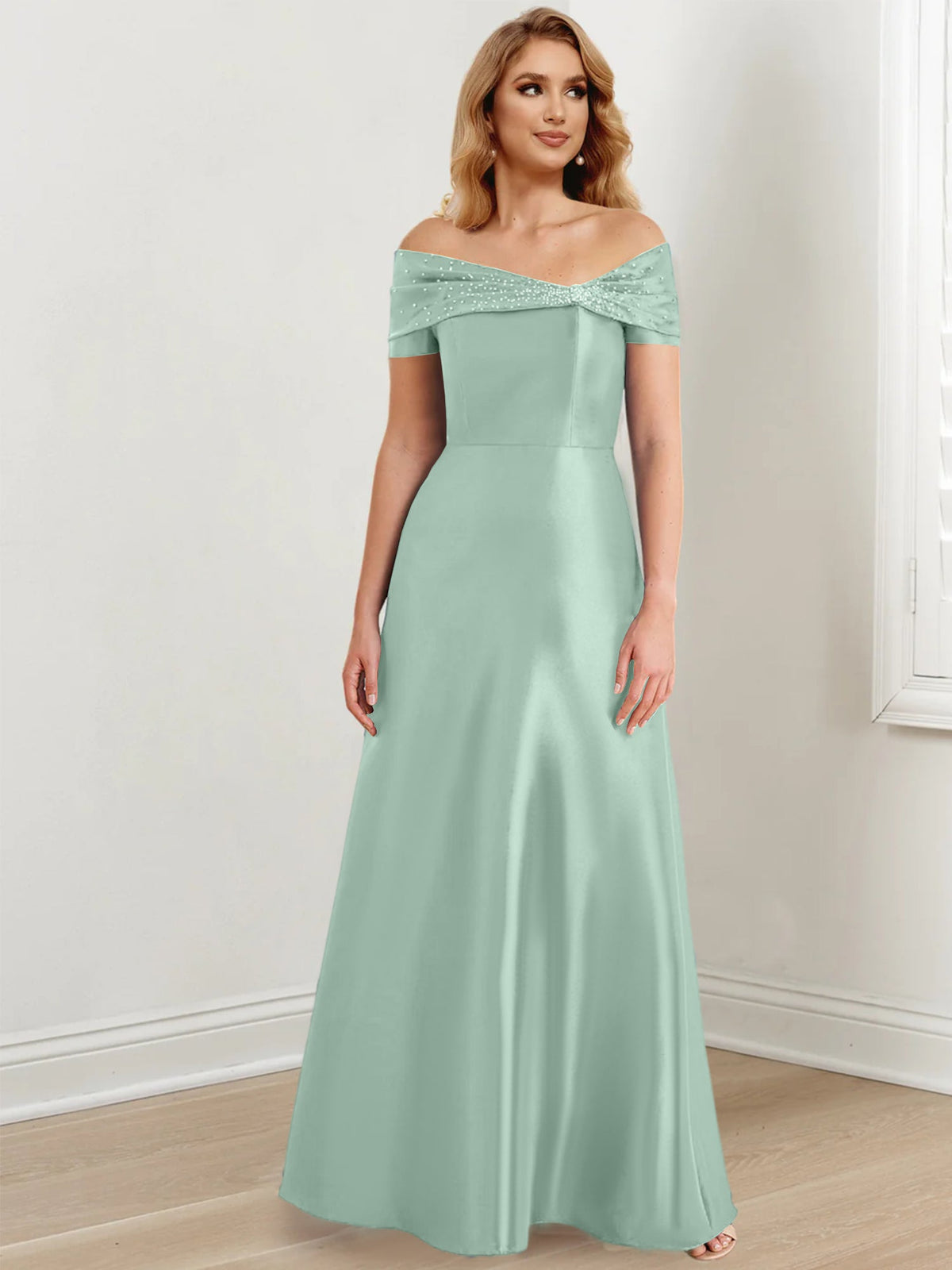 Long Off the Shoulder Mother of the Bride A Line Dress
