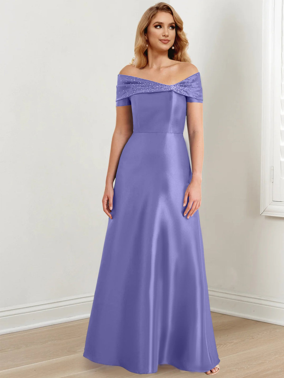 Long Off the Shoulder Mother of the Bride A Line Dress