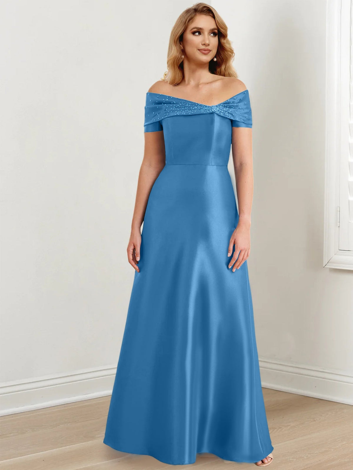 Long Off the Shoulder Mother of the Bride A Line Dress
