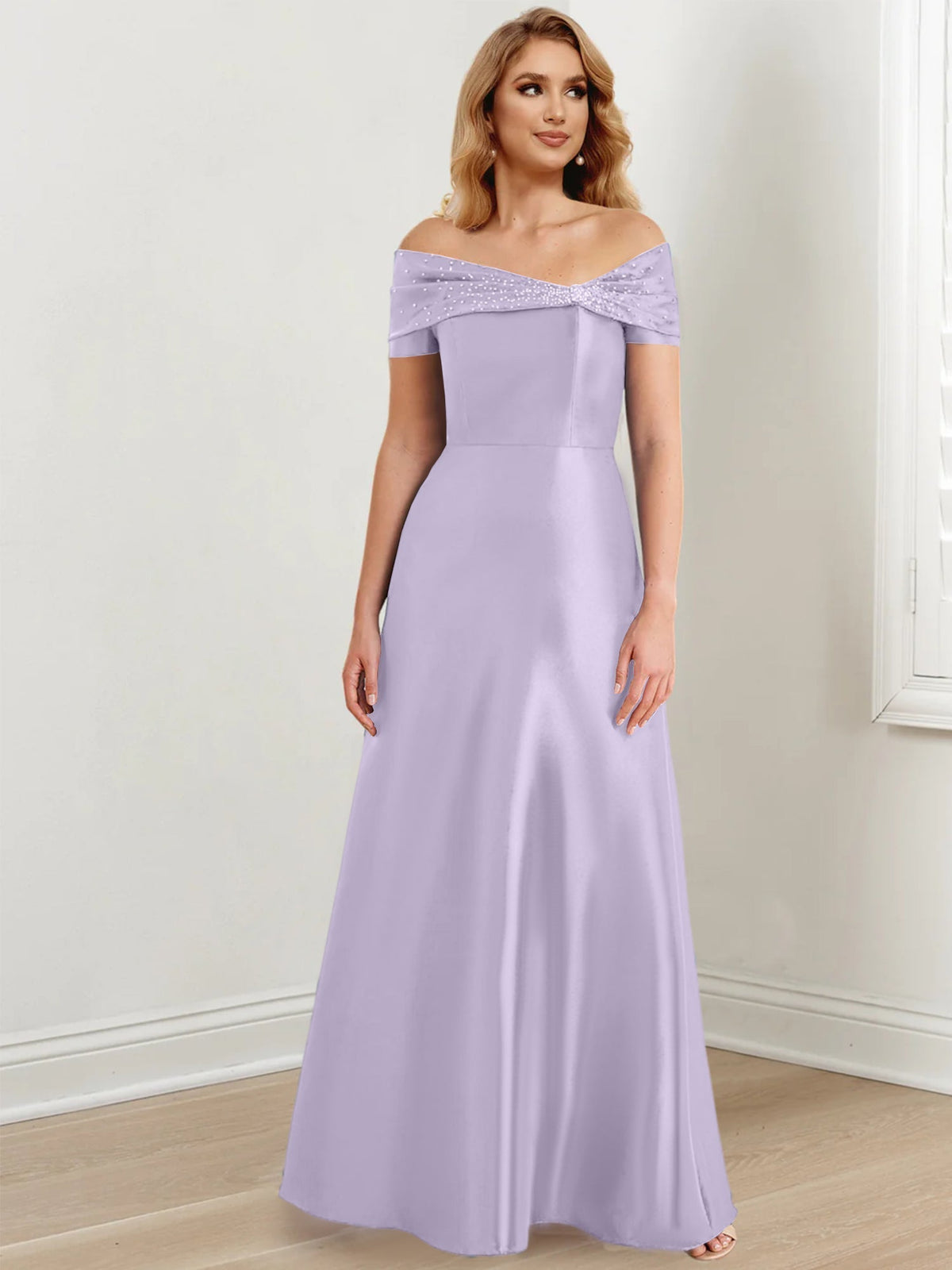 Long Off the Shoulder Mother of the Bride A Line Dress