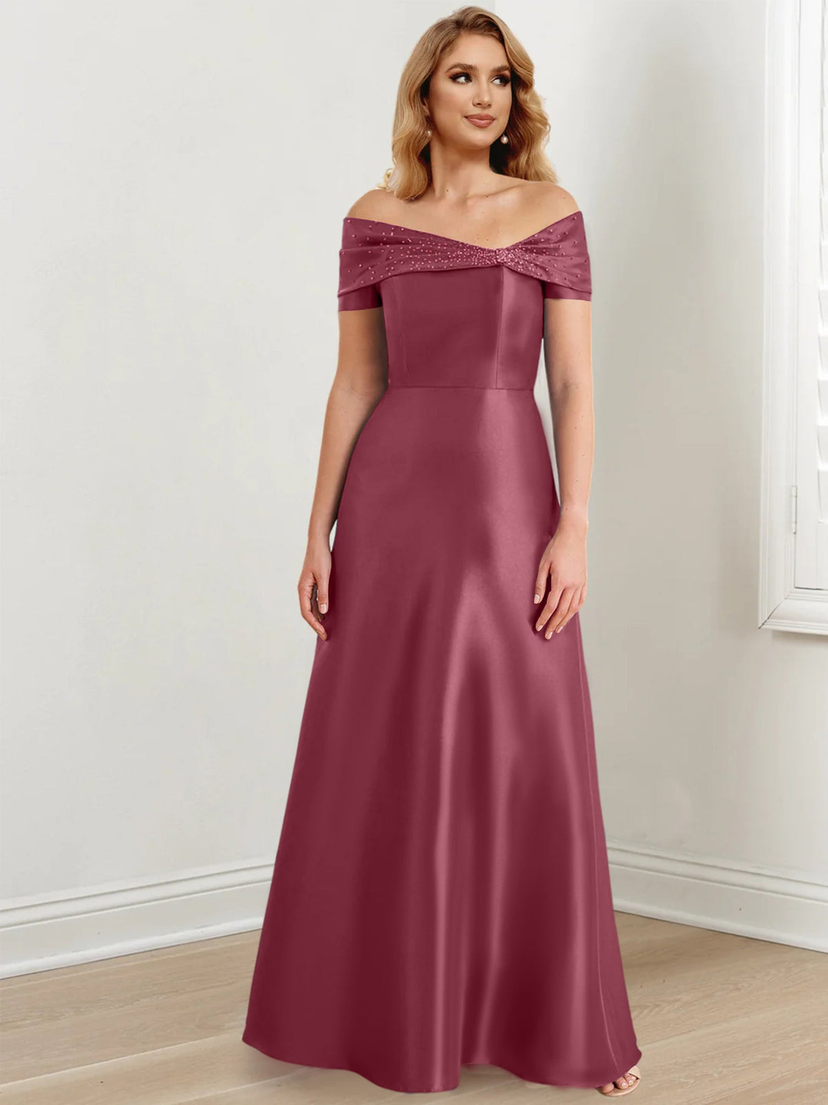Long Off the Shoulder Mother of the Bride A Line Dress
