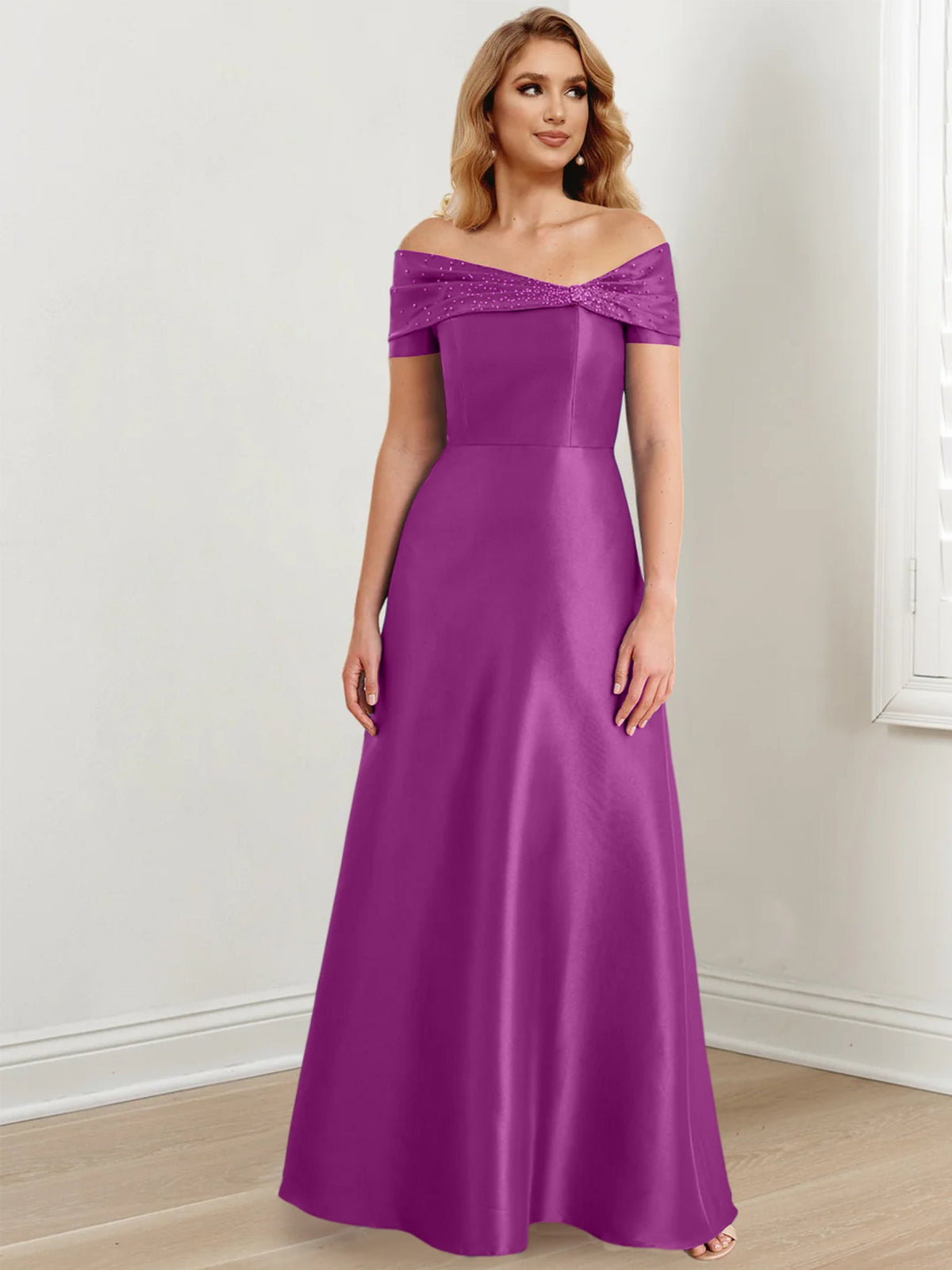 Long Off the Shoulder Mother of the Bride A Line Dress