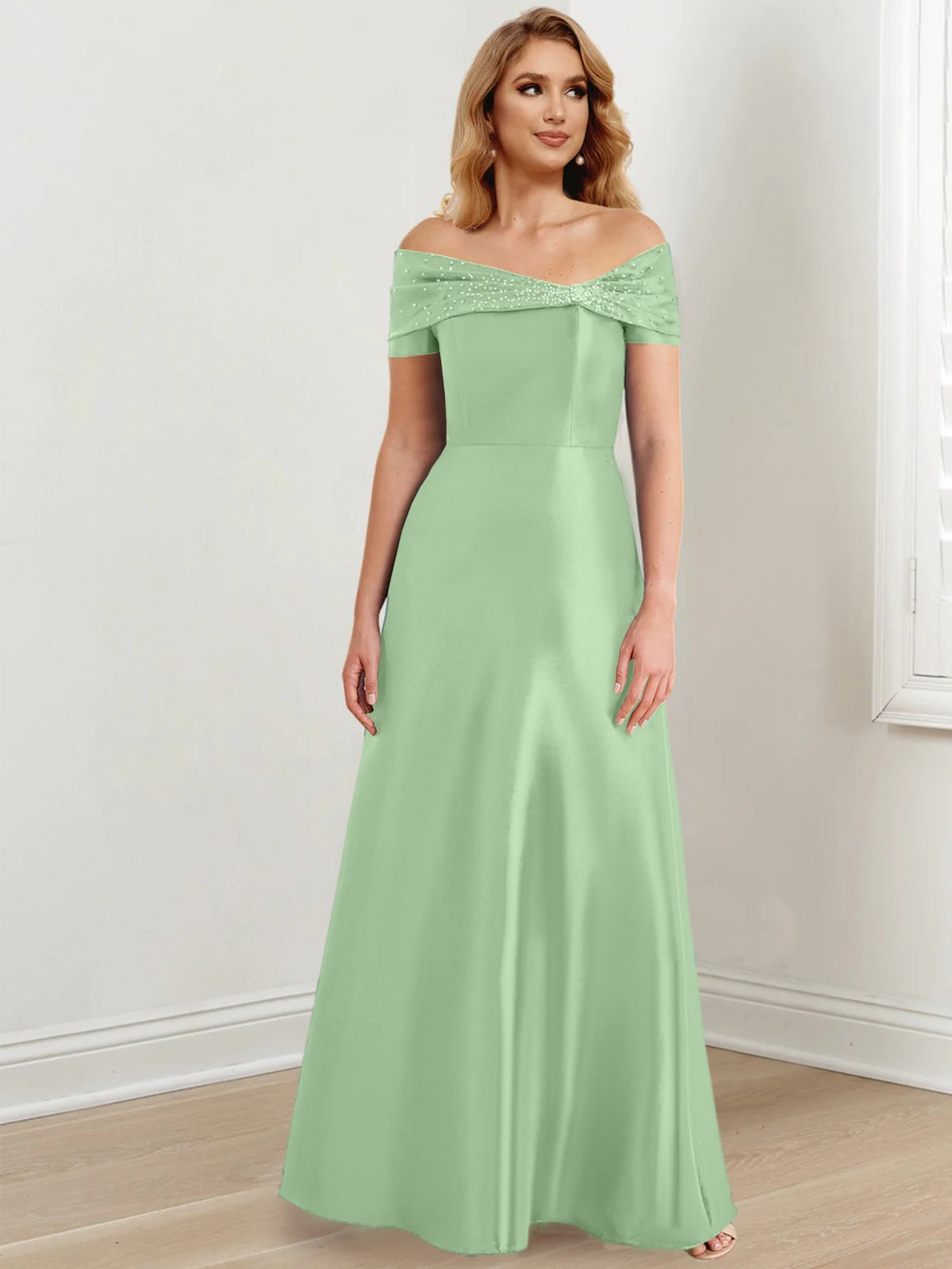 Long Off the Shoulder Mother of the Bride A Line Dress