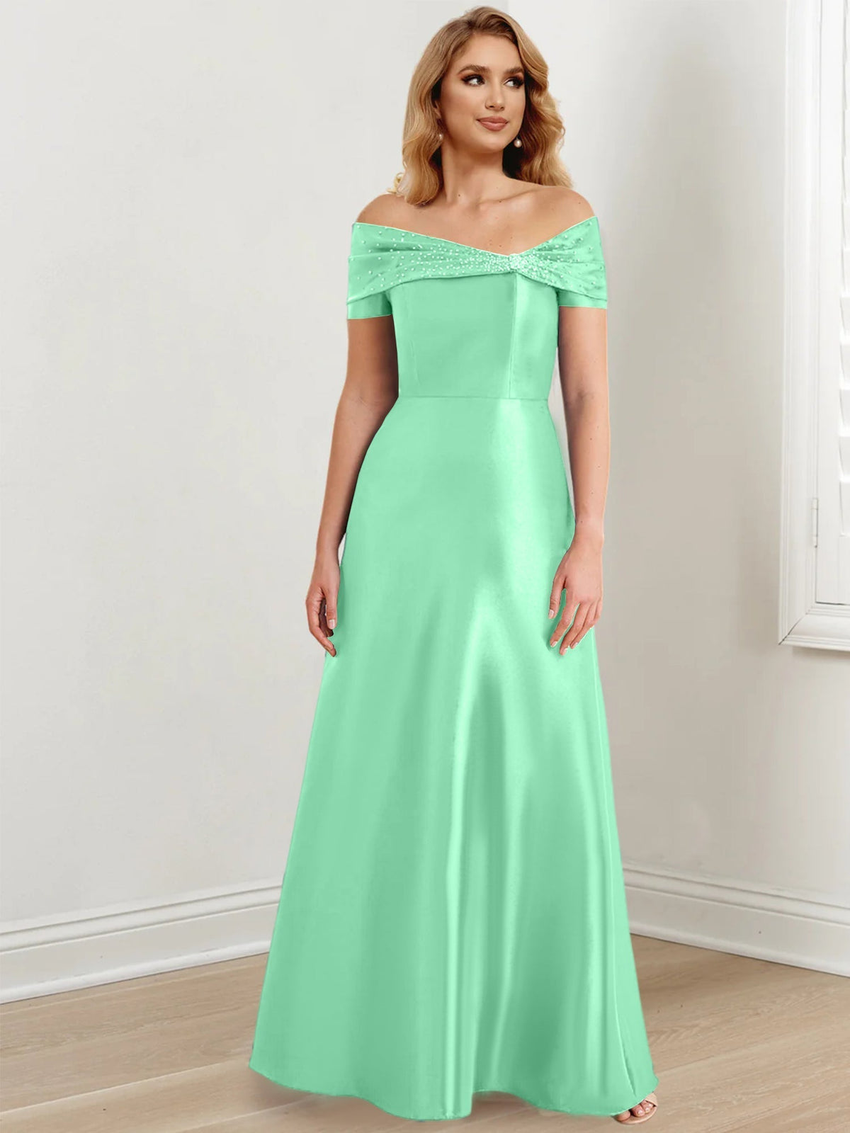 Long Off the Shoulder Mother of the Bride A Line Dress