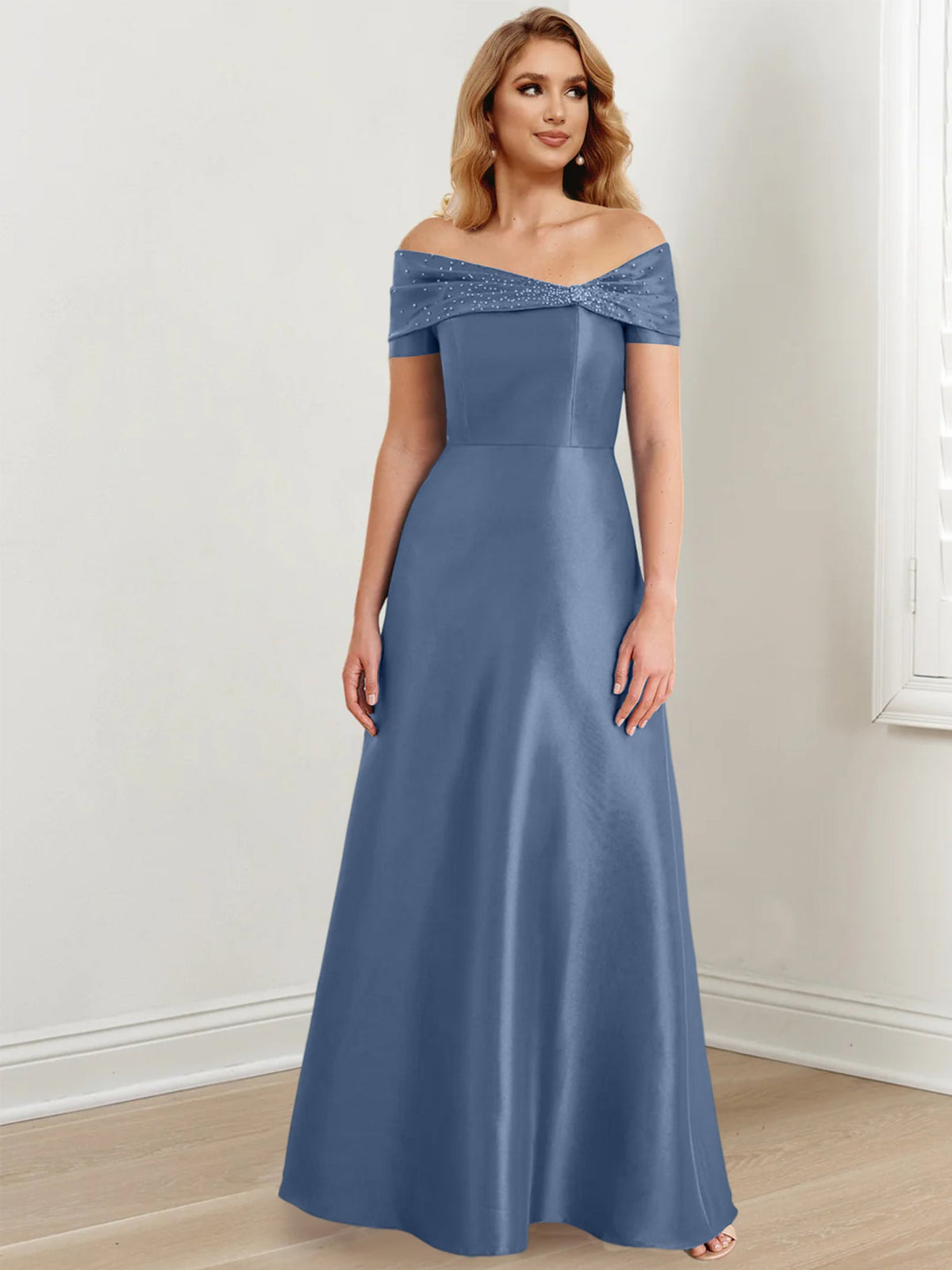 Long Off the Shoulder Mother of the Bride A Line Dress