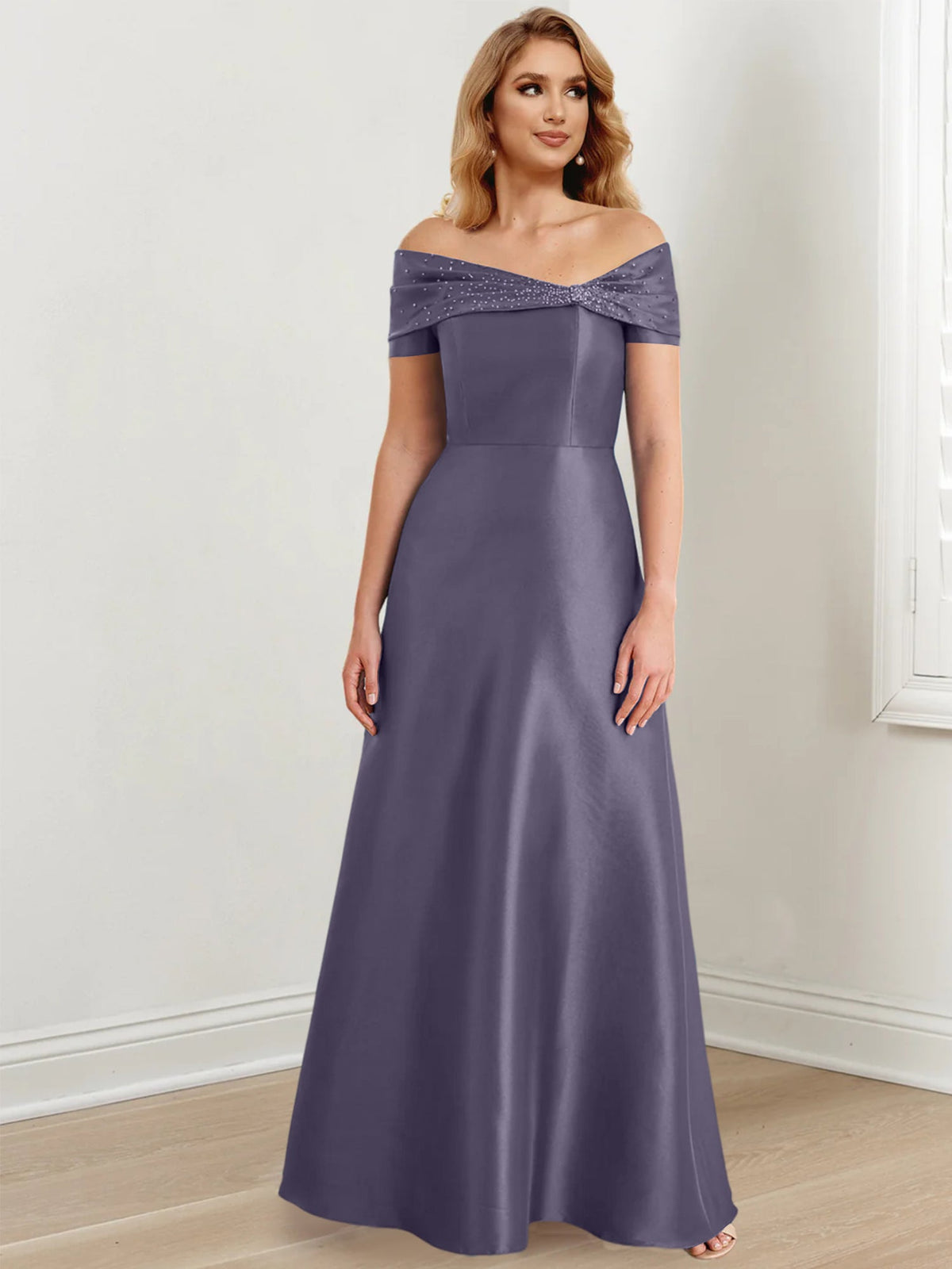 Long Off the Shoulder Mother of the Bride A Line Dress