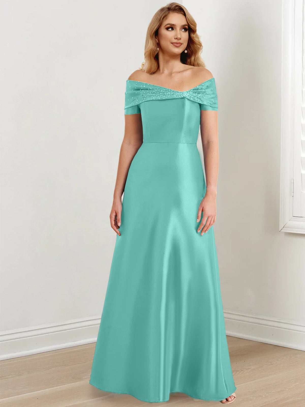 Long Off the Shoulder Mother of the Bride A Line Dress