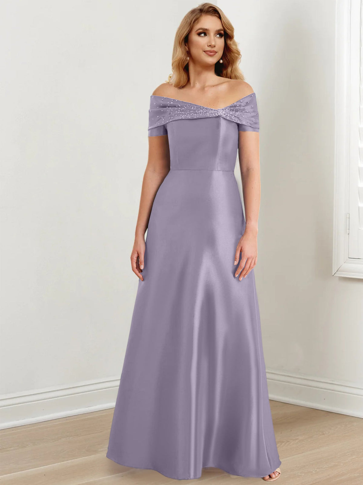 Long Off the Shoulder Mother of the Bride A Line Dress