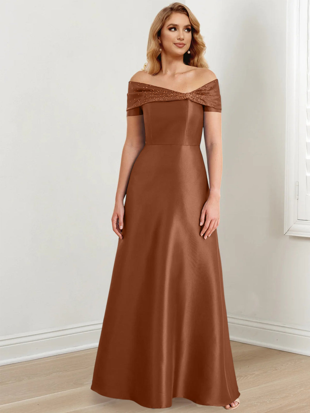 Long Off the Shoulder Mother of the Bride A Line Dress
