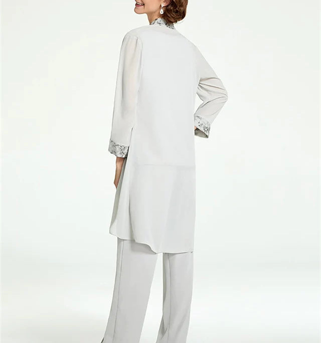 Long Round Neck Chiffon Pantsuits with Jacket for the Mother of the Bride