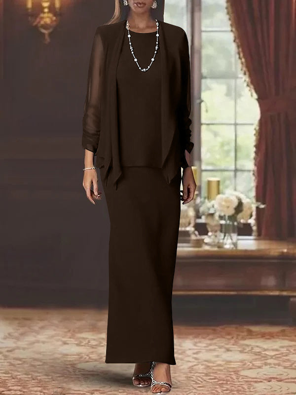 Long Scoop Neck Sheath Dress with Long Sleeves and Jacket for the Mother of the Bride