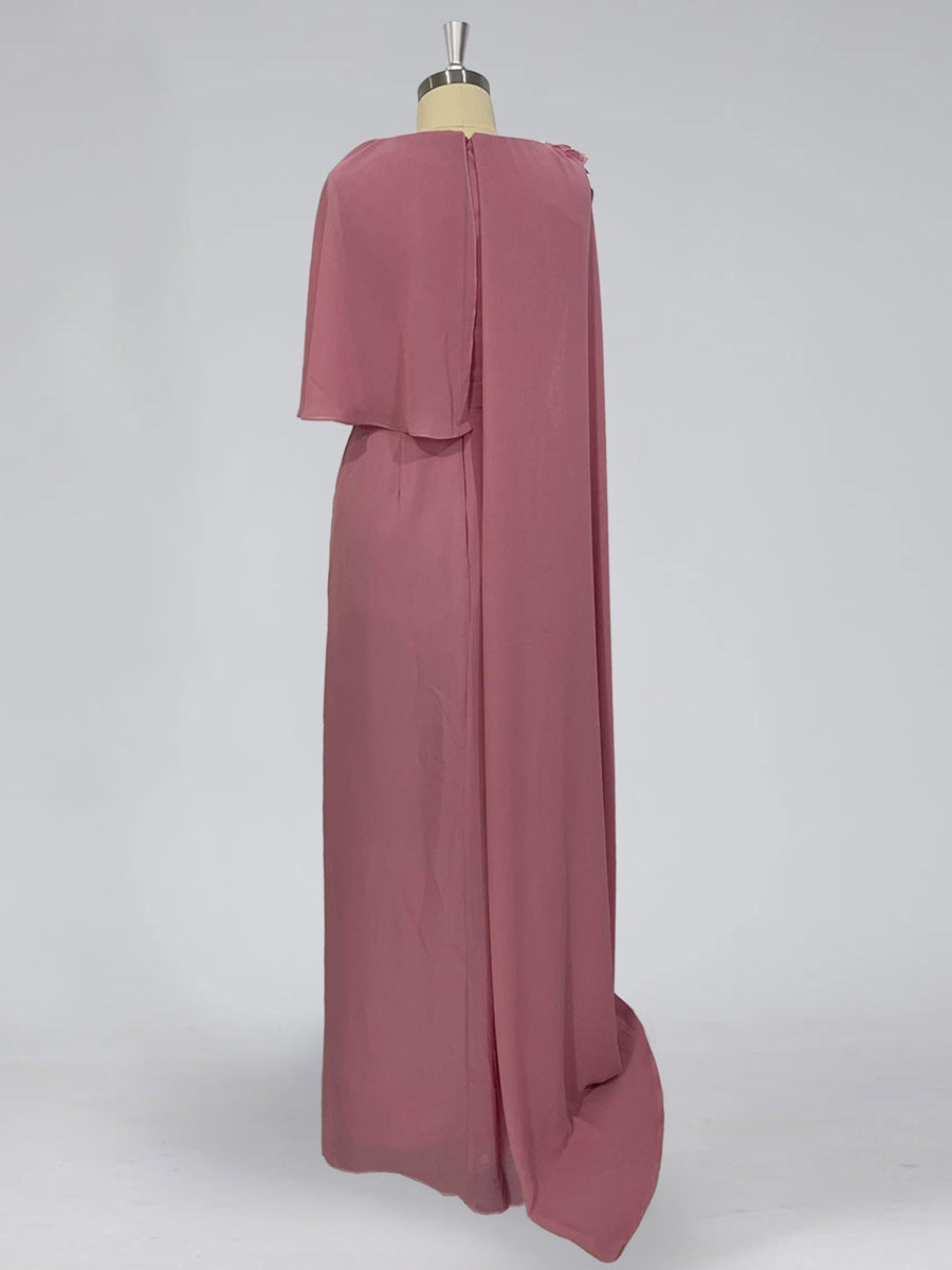 Long Sleeveless Cowl Neck Sheath Dress for the Mother of the Bride with Floral Detail