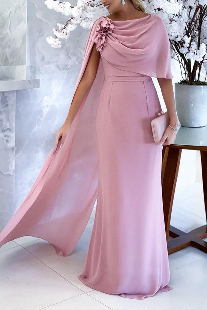 Long Sleeveless Cowl Neck Sheath Dress for the Mother of the Bride with Floral Detail