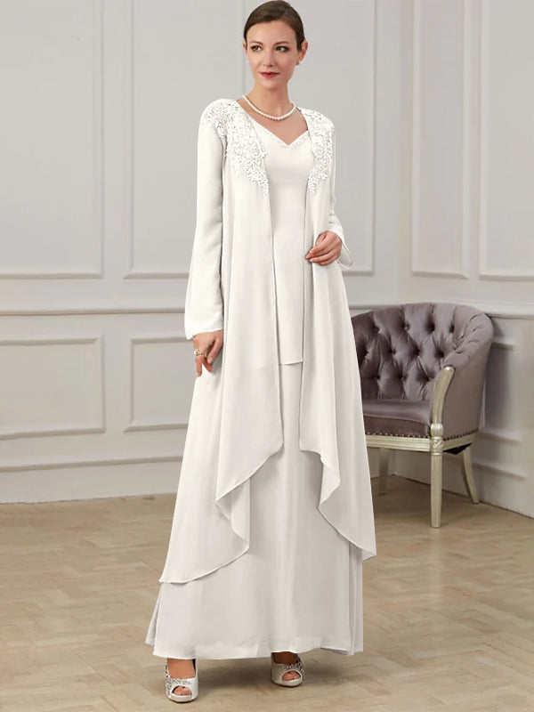 Long V Neck A Line Gown for the Mother of the Bride