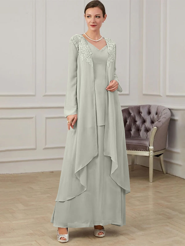 Long V Neck A Line Gown for the Mother of the Bride
