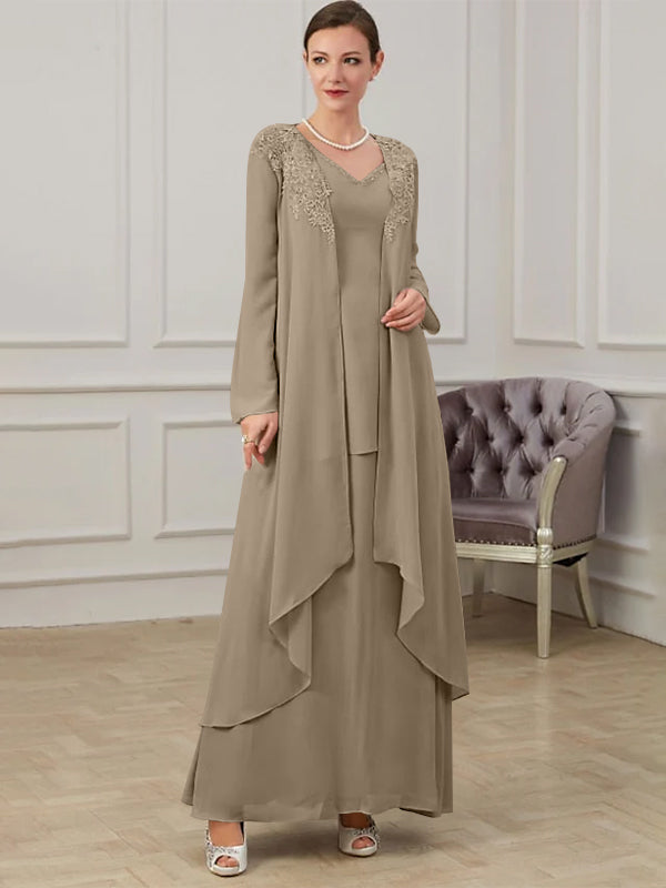 Long V Neck A Line Gown for the Mother of the Bride