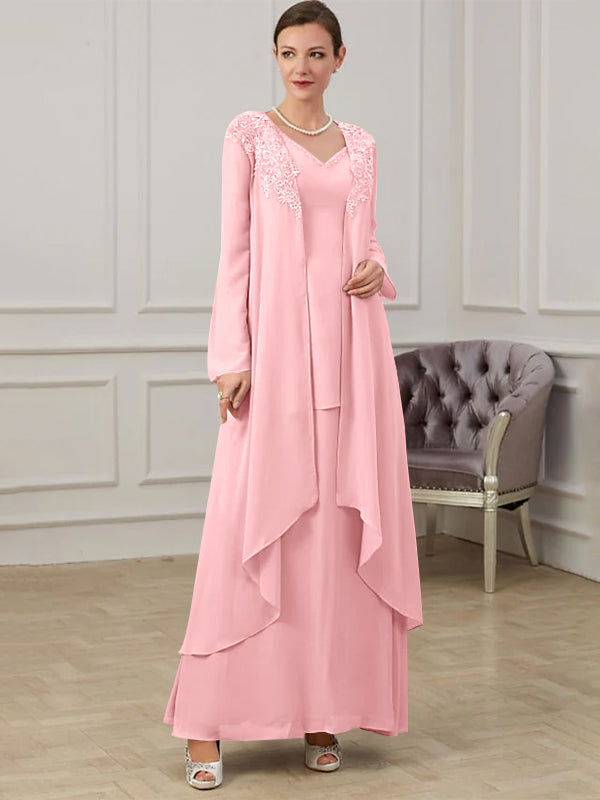 Long V Neck A Line Gown for the Mother of the Bride