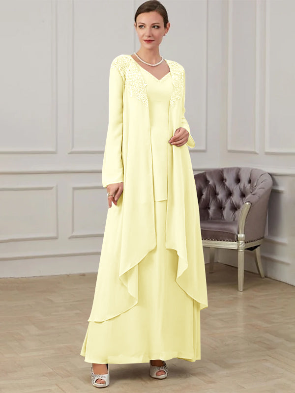 Long V Neck A Line Gown for the Mother of the Bride