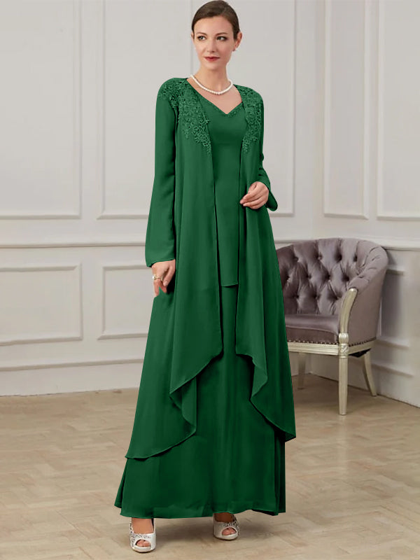Long V Neck A Line Gown for the Mother of the Bride