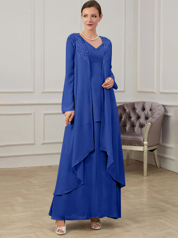 Long V Neck A Line Gown for the Mother of the Bride