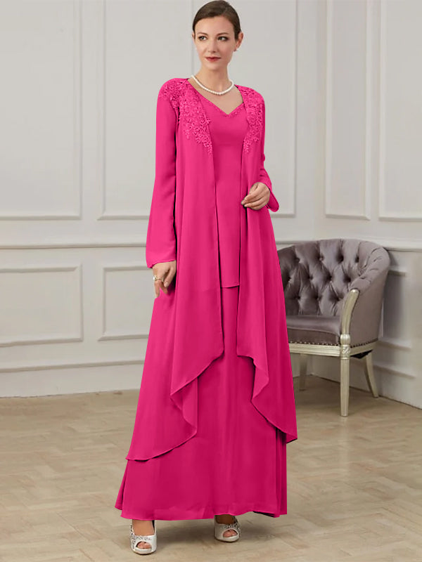 Long V Neck A Line Gown for the Mother of the Bride