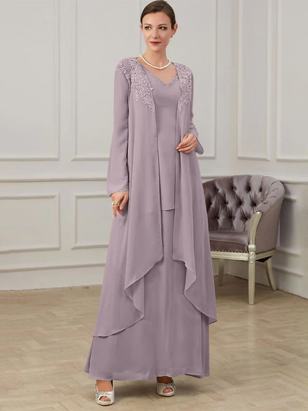 Long V Neck A Line Gown for the Mother of the Bride