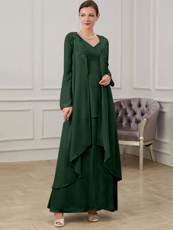 Long V Neck A Line Gown for the Mother of the Bride