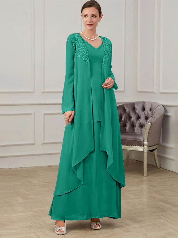 Long V Neck A Line Gown for the Mother of the Bride