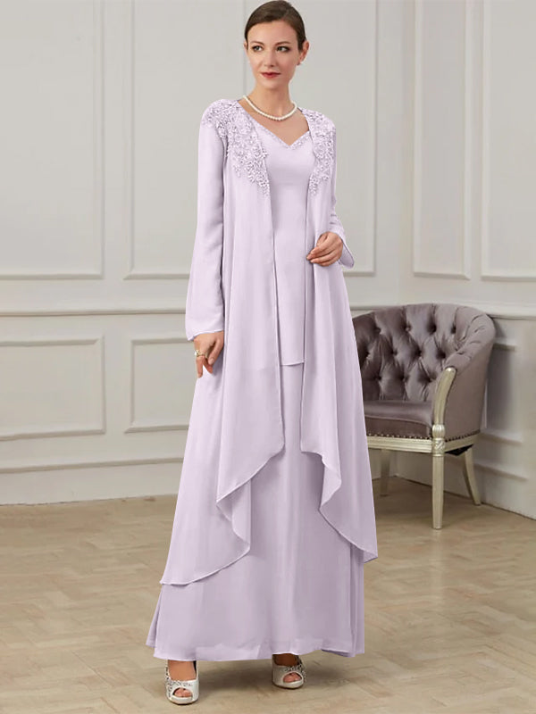 Long V Neck A Line Gown for the Mother of the Bride