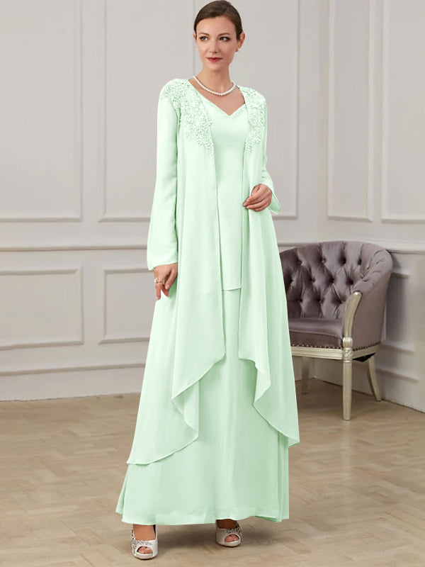 Long V Neck A Line Gown for the Mother of the Bride