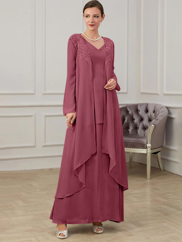 Long V Neck A Line Gown for the Mother of the Bride
