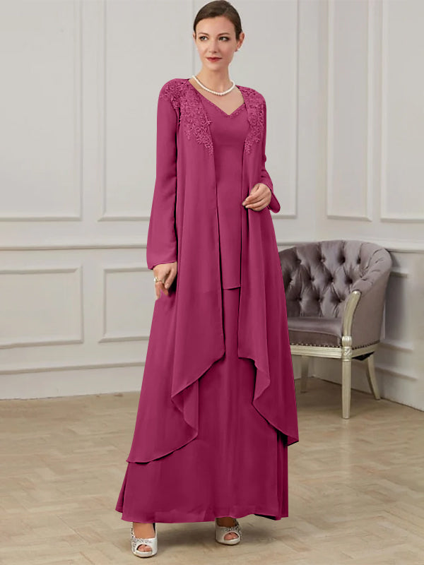 Long V Neck A Line Gown for the Mother of the Bride