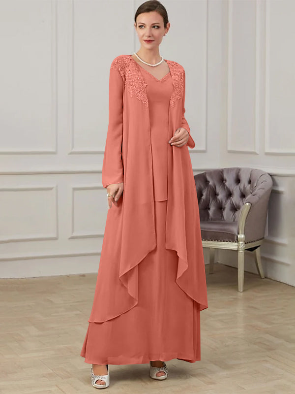 Long V Neck A Line Gown for the Mother of the Bride