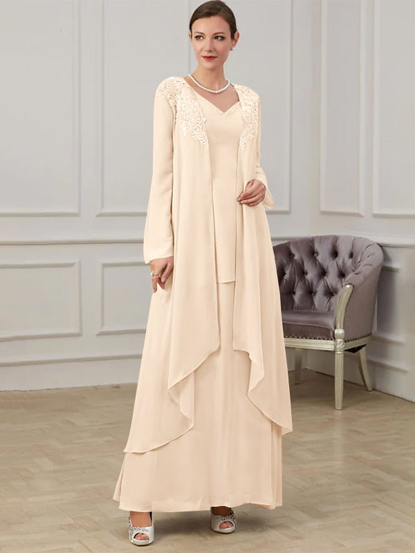 Long V Neck A Line Gown for the Mother of the Bride