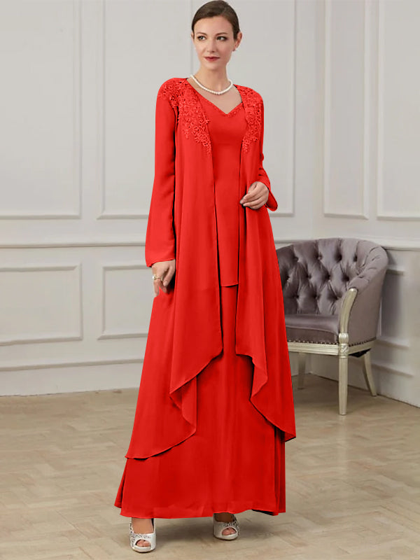 Long V Neck A Line Gown for the Mother of the Bride