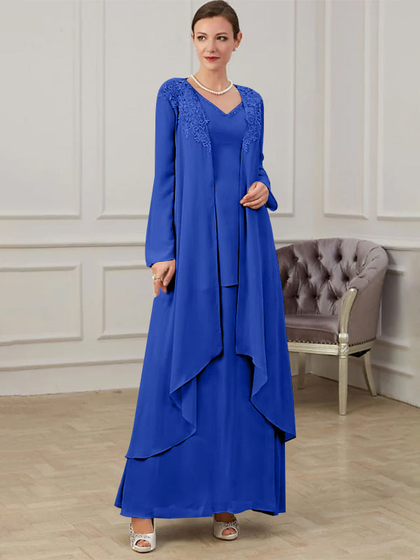 Long V Neck A Line Gown for the Mother of the Bride