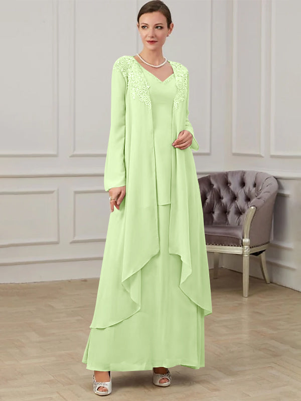 Long V Neck A Line Gown for the Mother of the Bride