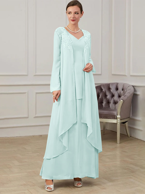 Long V Neck A Line Gown for the Mother of the Bride